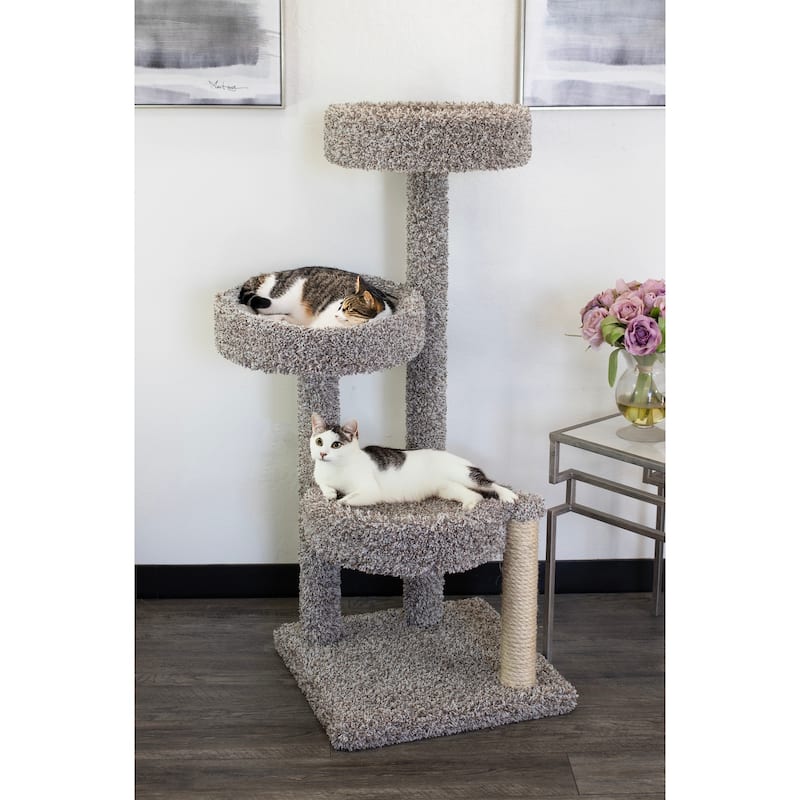 Multi-Level Cat Tree Condo with Plush Round Beds and Carpeted Scratching Posts for Large Cats