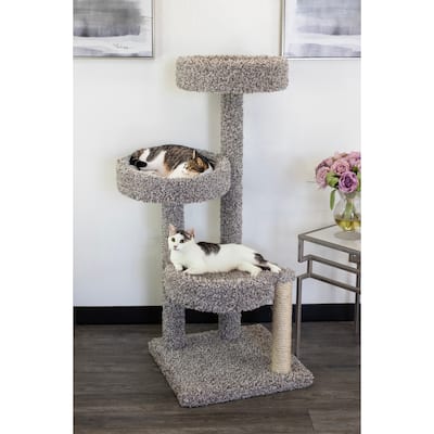Multi-Level Cat Tree Condo with Plush Round Beds and Carpeted Scratching Posts for Large Cats