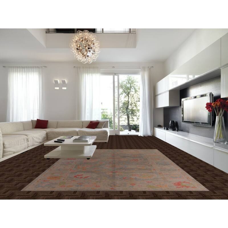 Hand Knotted Oriental 100% Wool Carpet Transitional All-Over Greys & Charcoal Oushak Area Rug - 13' 0'' X 9' 9''