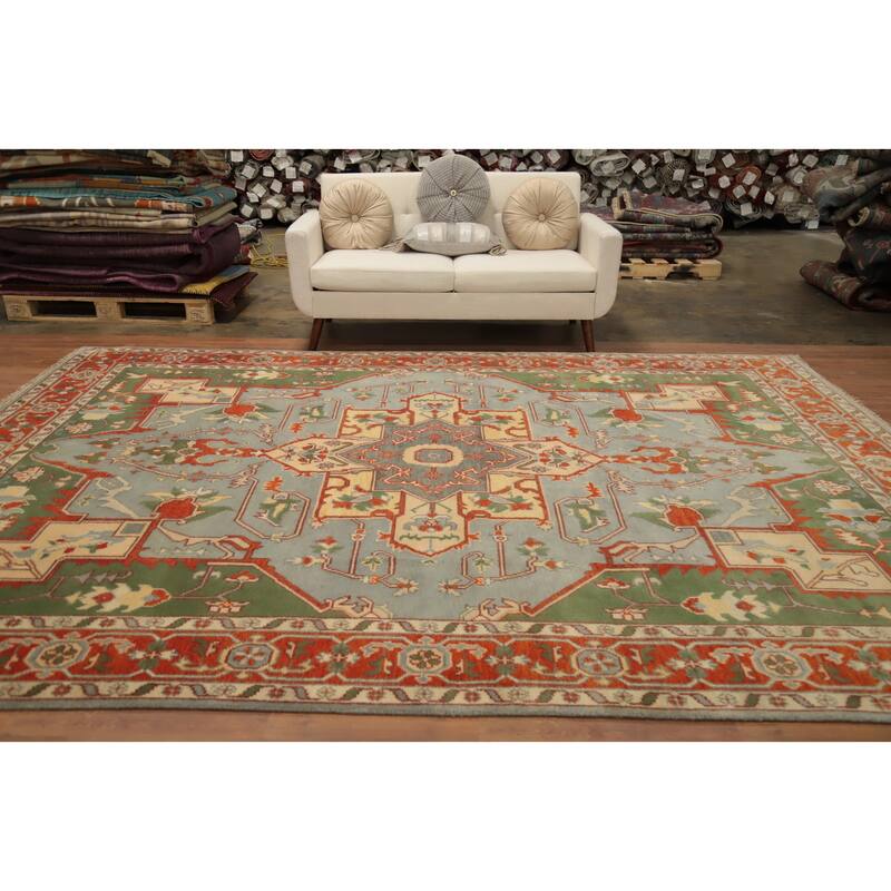 Hand Knotted Oriental 100% Wool Carpet Transitional All-Over Greys & Charcoal Oushak Area Rug - 12' 0'' X 8' 9''