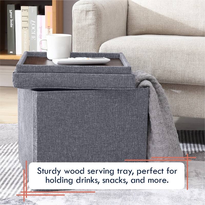 Foldable Tufted Square Storage Ottoman with Table Top Lid