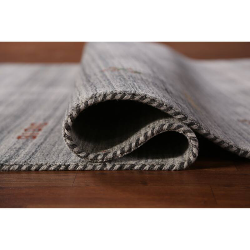 Hand Knotted Oriental 100% Wool Carpet Tribal Animal Pictorial Greys & Charcoal Gabbeh Area Rug - 8' 0'' X 5' 0''