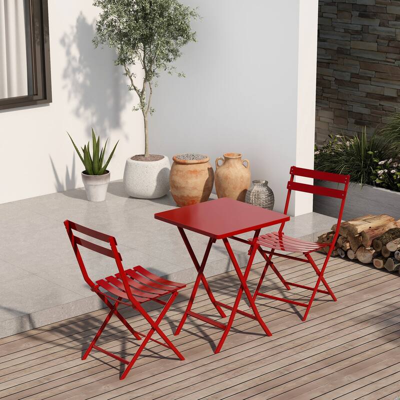 3 Piece Patio Bistro Set All Weather Metal Furniture Set with 2 Folding Chairs and Folding Square Table