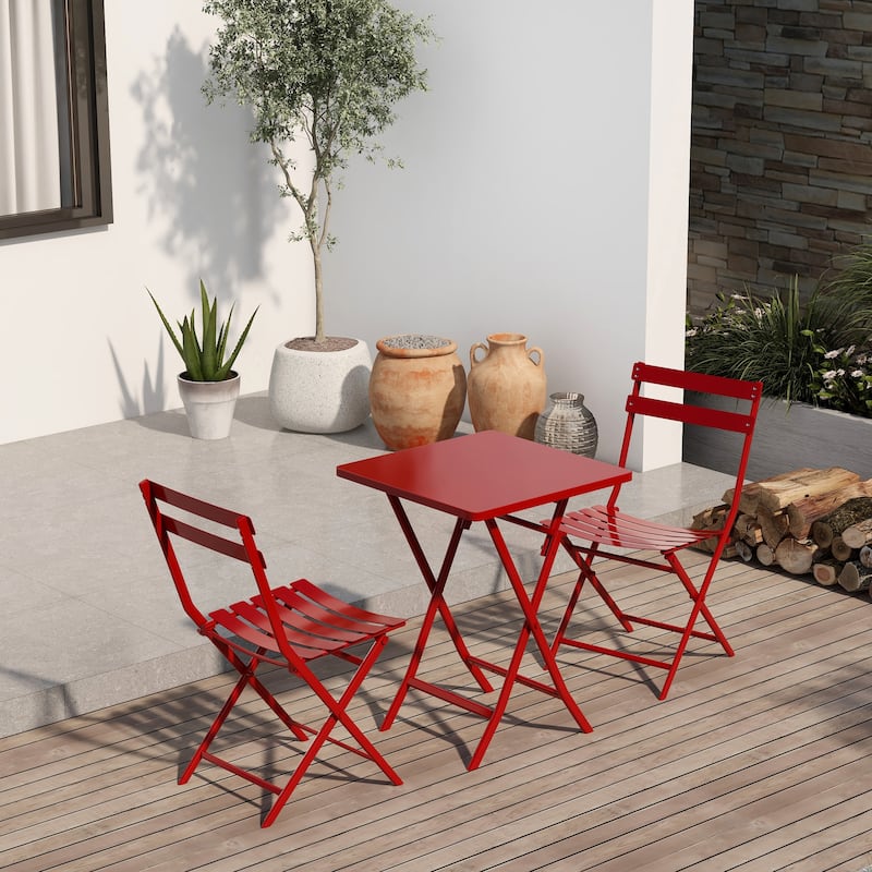 3 Piece Red Foldable Outdoor Bistro Sets