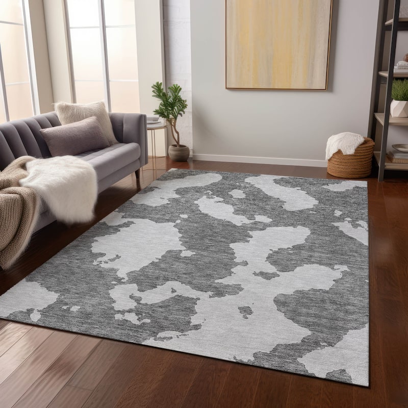 Machine Washable Indoor/ Outdoor Contemporary Abstract Chantille Rug
