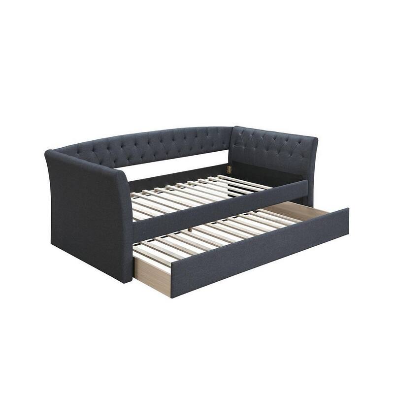 Alma Classic Wood Daybed with Trundle, Button Tufted, Charcoal Burlap