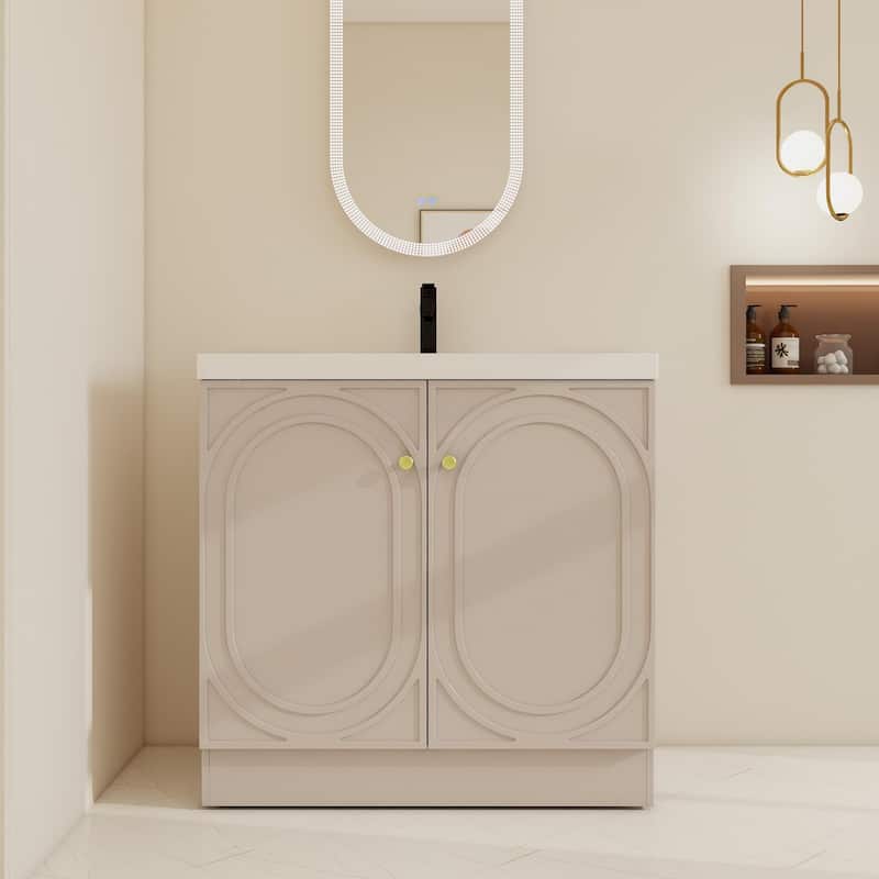 BNK 24/30/36 inch Freestanding Single Sink Bathroom Vanity with Soft Close Door and Adjustable Shelf - 35.4''W×19.7''D×35.4''H - KHAKI