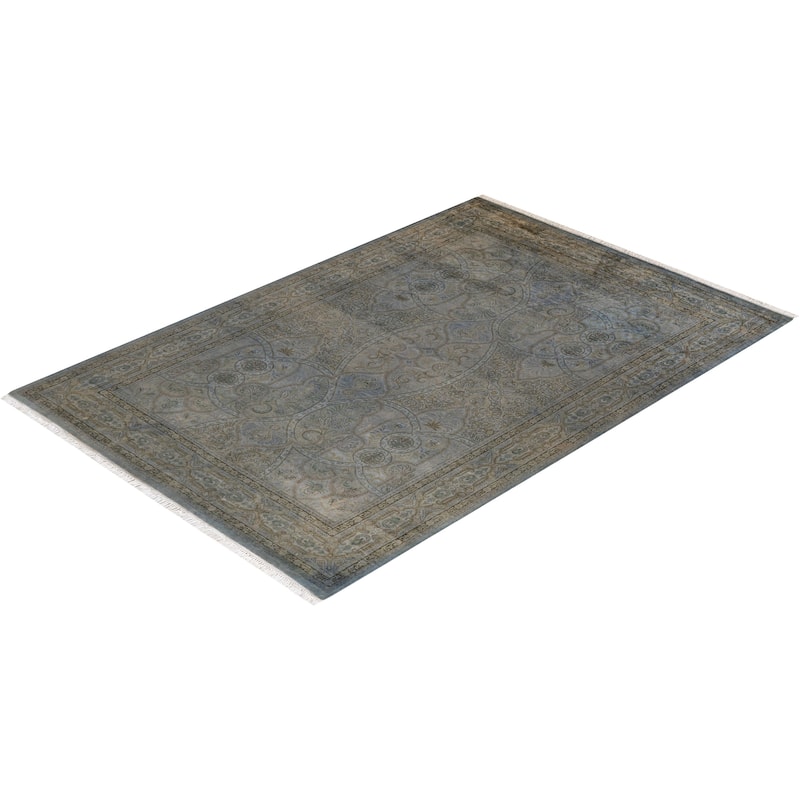 Overton Hand Knotted Wool Vintage Inspired Modern Contemporary Overdyed Gray Area Rug - 6' 1" x 9' 0"
