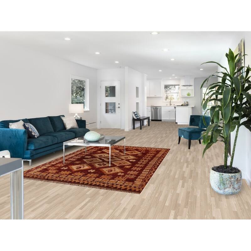 Hand Knotted Oriental 100% Wool Carpet Modern Tribal Red Moroccan Area Rug - 8' 0'' X 5' 7''