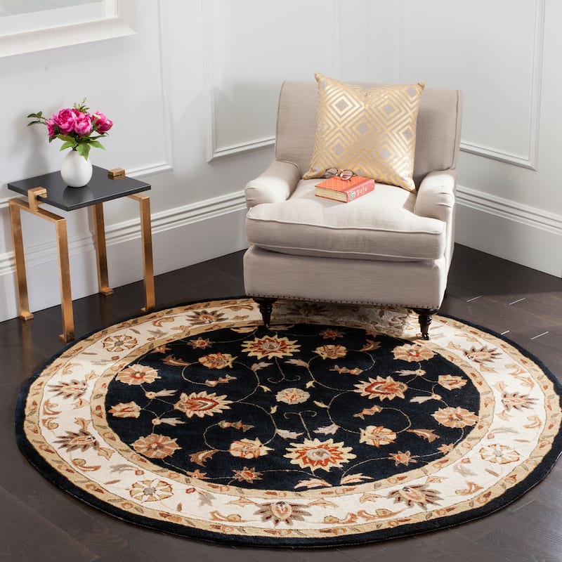 SAFAVIEH Handmade Total Performance Sofiea Oriental Rug - 8' Round - Navy/Ivory