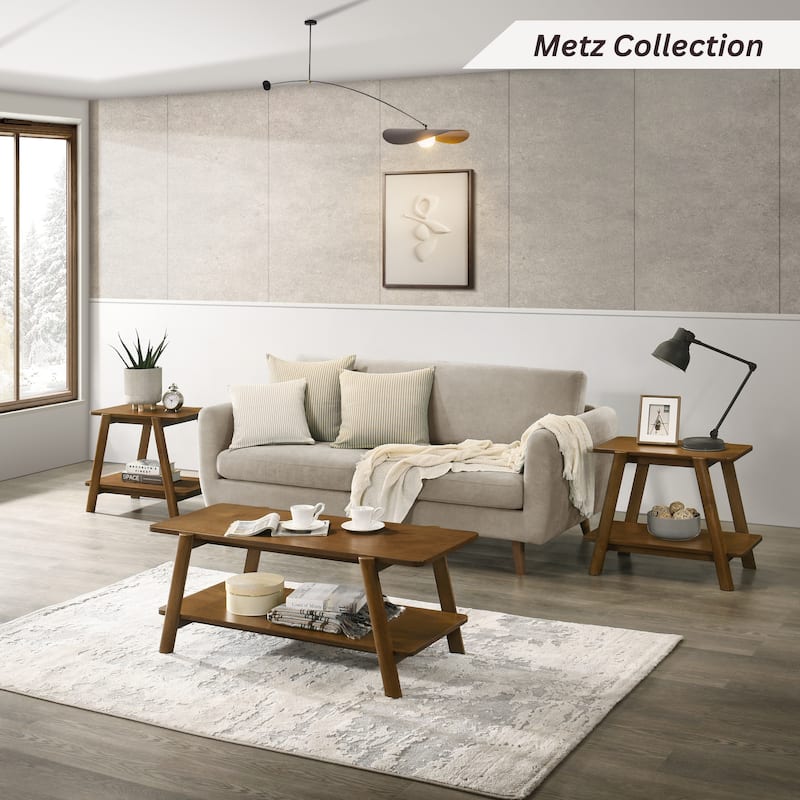 Roundhill Furniture Metz Mid-Century Modern Wood Shelf Coffee Table