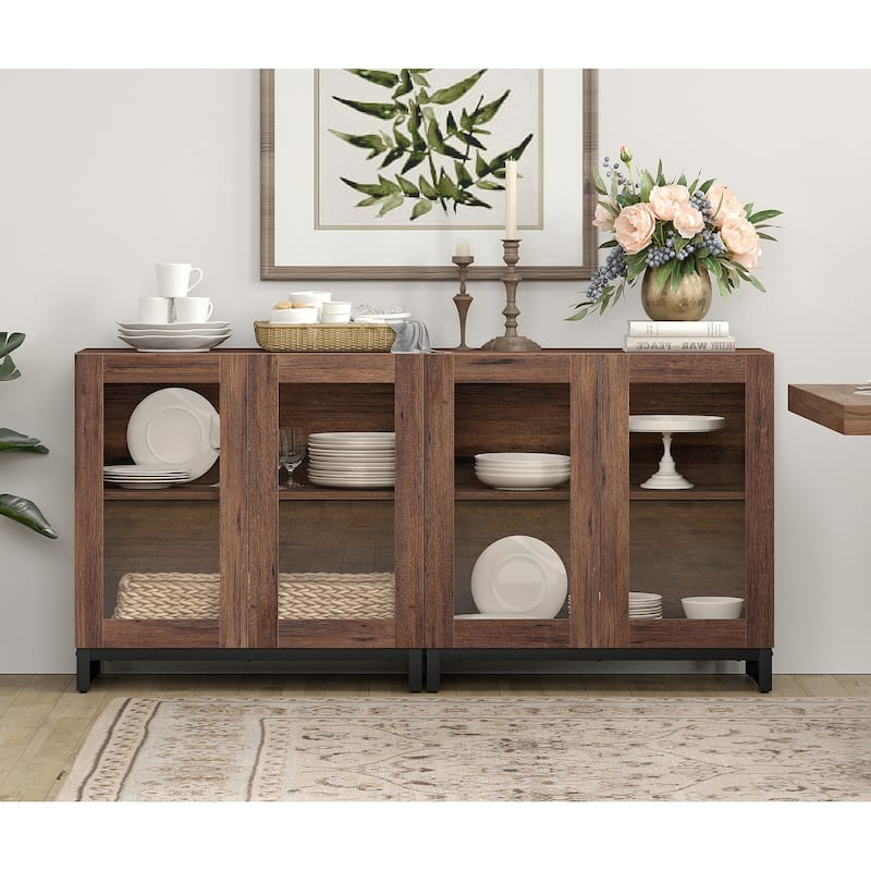 WAMPAT Multifunctional Sideboard Buffet Cabinets with Glass Doors, Modern Sideboard with Adjustable Shelf, Coffee Bar Cabinet