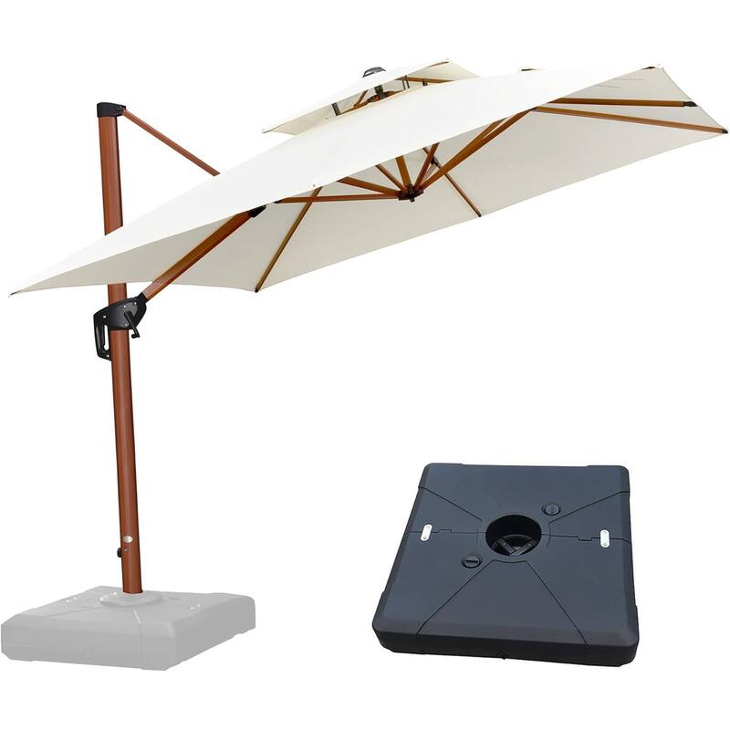 PURPLE LEAF 9/10/11ft Square 09x12ft Rectangle Wood Pattern Patio Cantilever Umbrella with Base