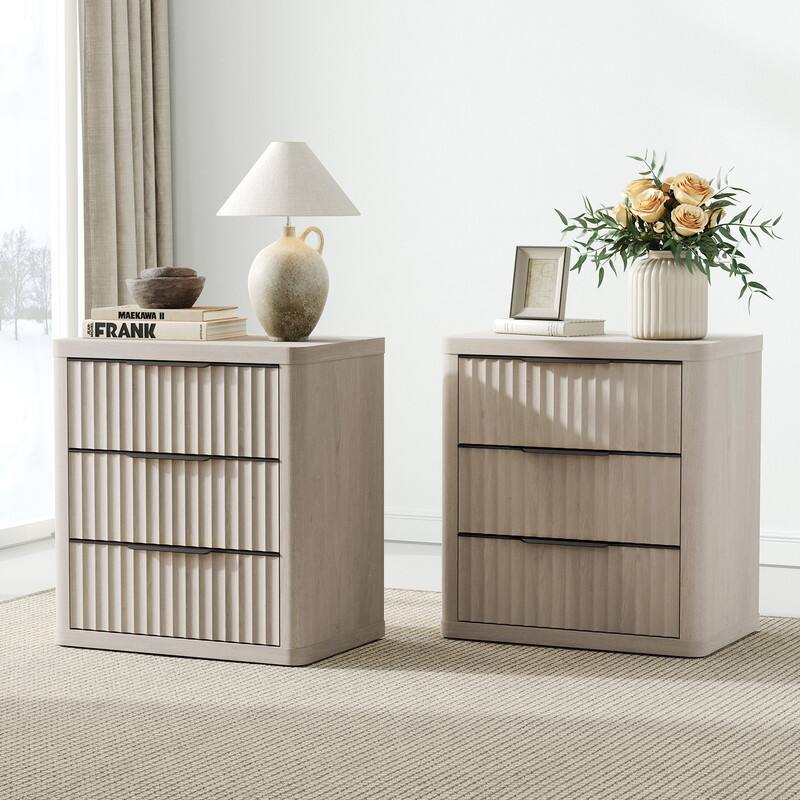 Versatile Retro Nightstand 3 Drawers Wavy Design