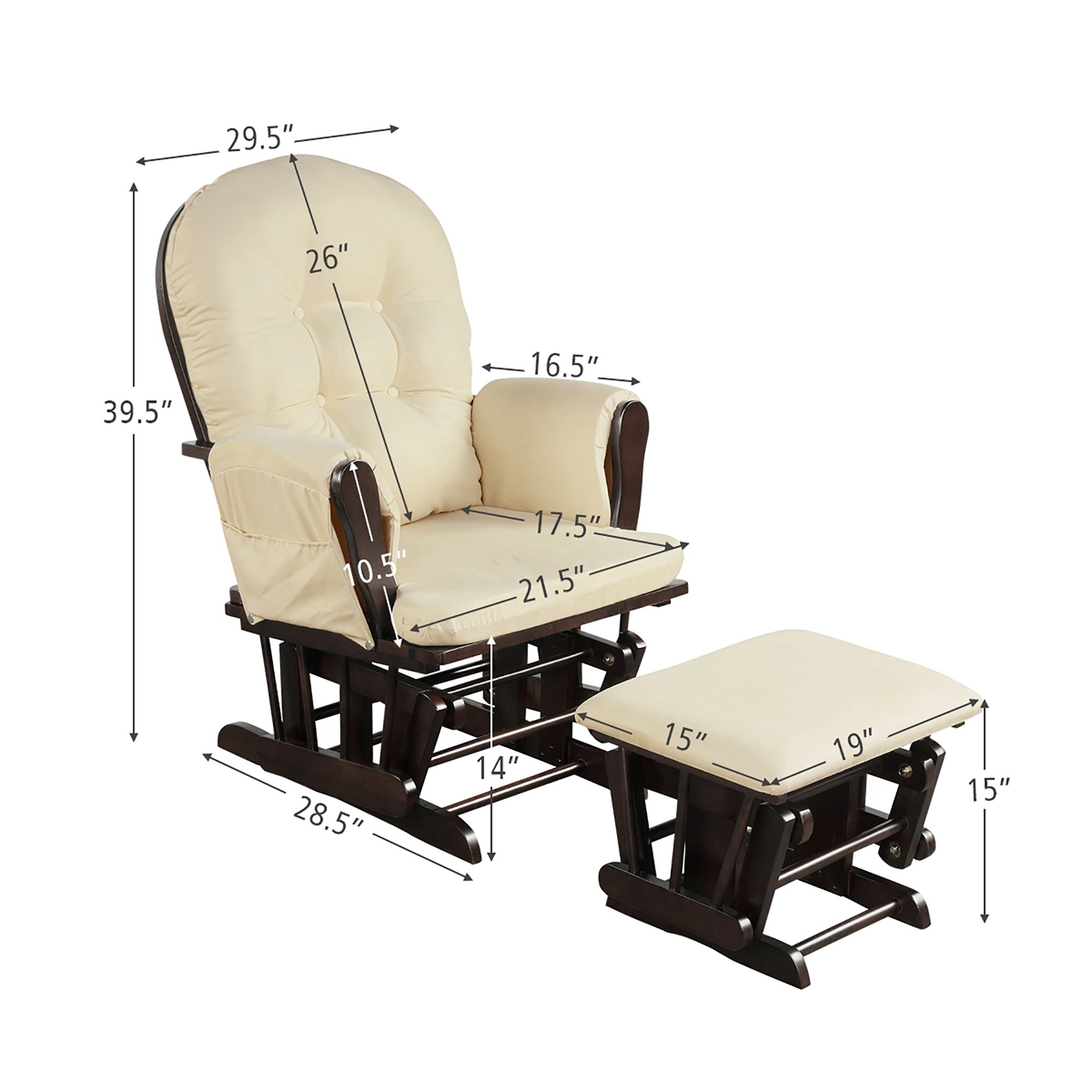 Wood Baby Rocker Nursery Furniture Glider and Ottoman Cushion Set