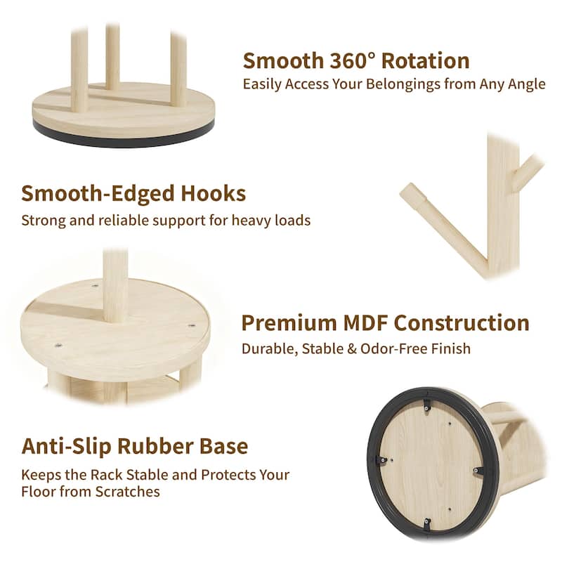 VECELO Modern Freestanding Coat Rack with 6 Branch Hooks Double Shelves, and Shoe Storage for Entryway Living Room Bedroom.