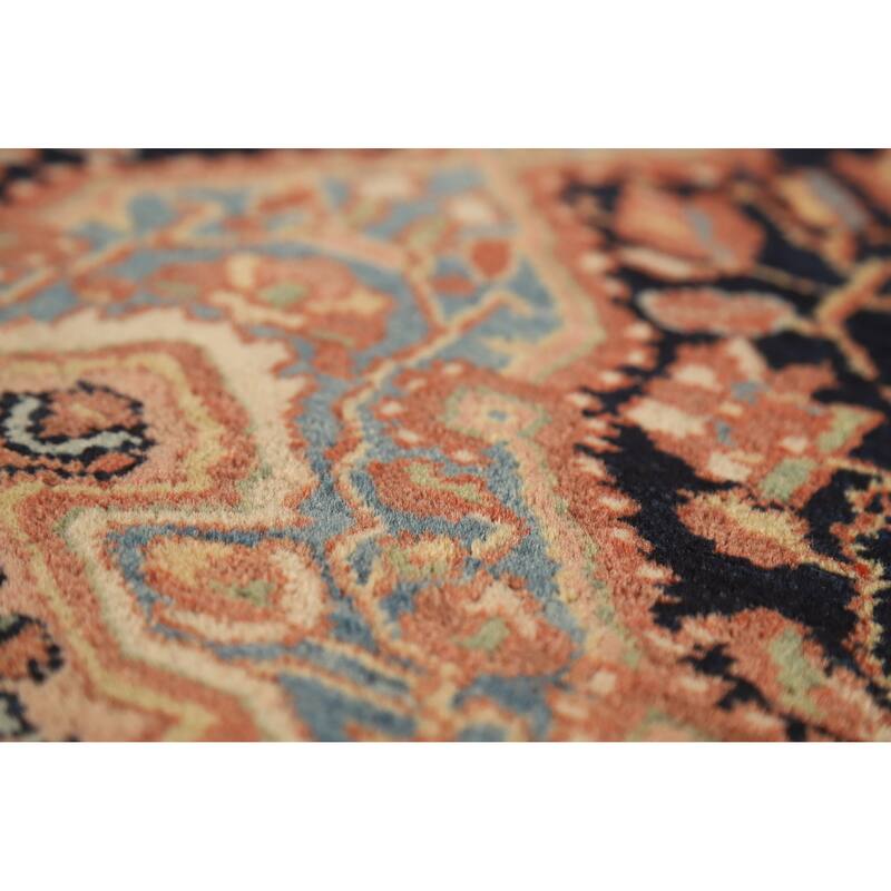 Hand Knotted Oriental 100% Wool Carpet Traditional Medallion Navy Blue & Blues Sarouk Area Rug - 4' 7'' X 3' 6''