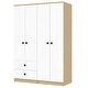 preview thumbnail 10 of 10, Wooden Bedroom Wardrobe with Hanging Rods & Drawers, 4-Door Armoire Closet Storage Cabinet for Home Organization, White+Natural