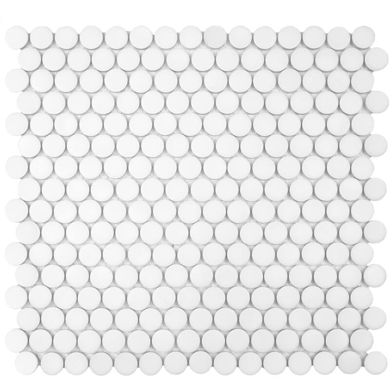 Merola Tile Hudson Penny Round Matte White 11-7/8" x 12-5/8" Porcelain Floor and Wall Tile