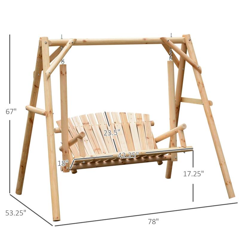 2-Seat Wooden Swing Bench, A-Frame, Stable Non-Slip, Solid Wood Garden