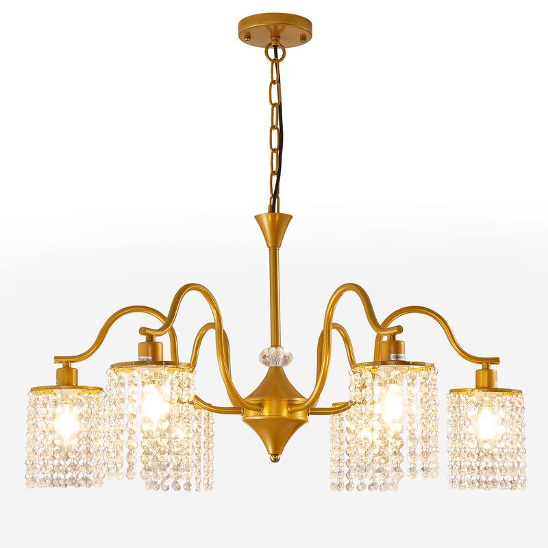Modern Farmhouse Vintage Crystal Chandelier, 6-Light Rustic Kitchen Island Light Fixture