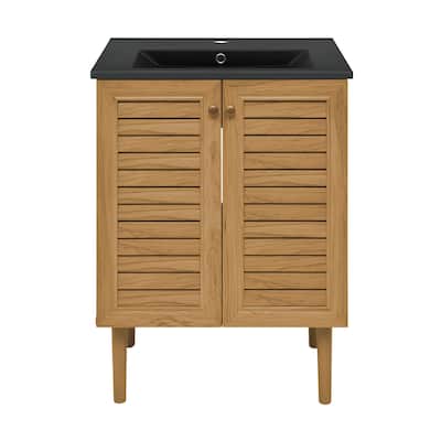 Bron 24 In. Brown Oak Bathroom Vanity With Black Ceramic Sink Top