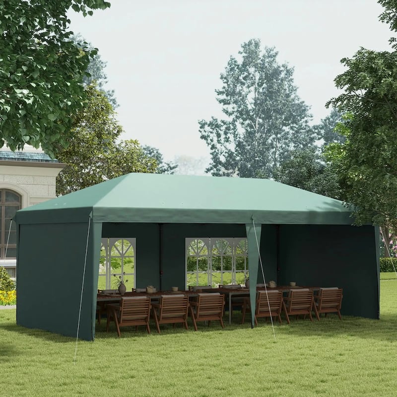 10'x20' Pop Up Canopy Tent with 4 Sidewalls,Instant Gazebo,Carry Bag - Green