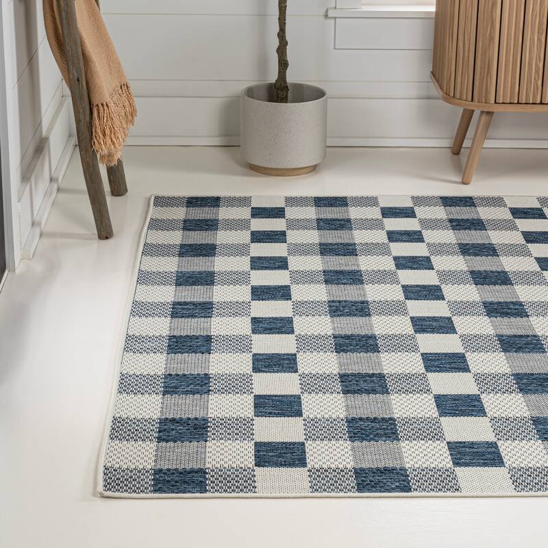 JONATHAN Y Biot Traditional Geometric Bold Gingham Black/Cream Indoor/Outdoor Area Rug