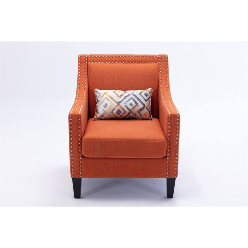 Linen Nailhead Accent Solid Wood Leg Living Room Armchair