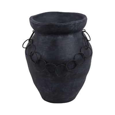 Pottery Terracotta Vase with Ring Accent Detail Modern Display Piece