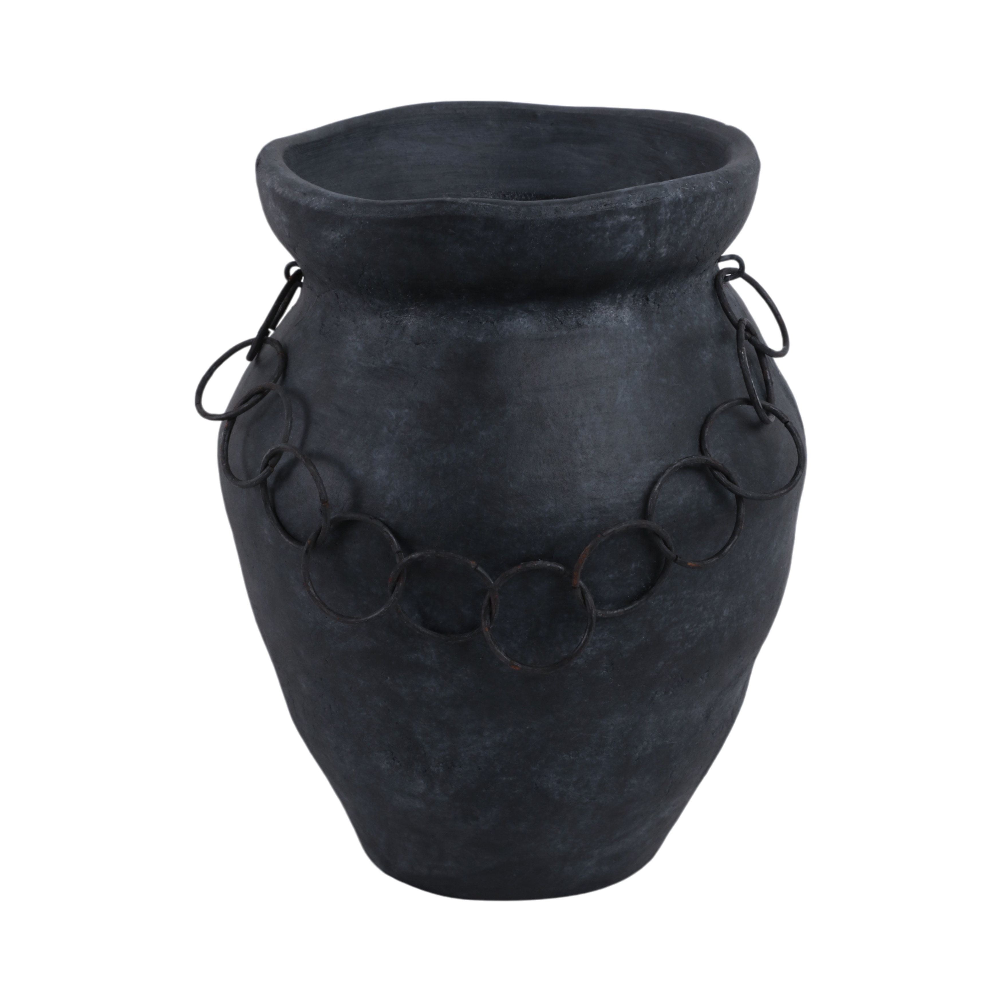 Pottery Terracotta Vase with Ring Accent Detail Modern Display Piece