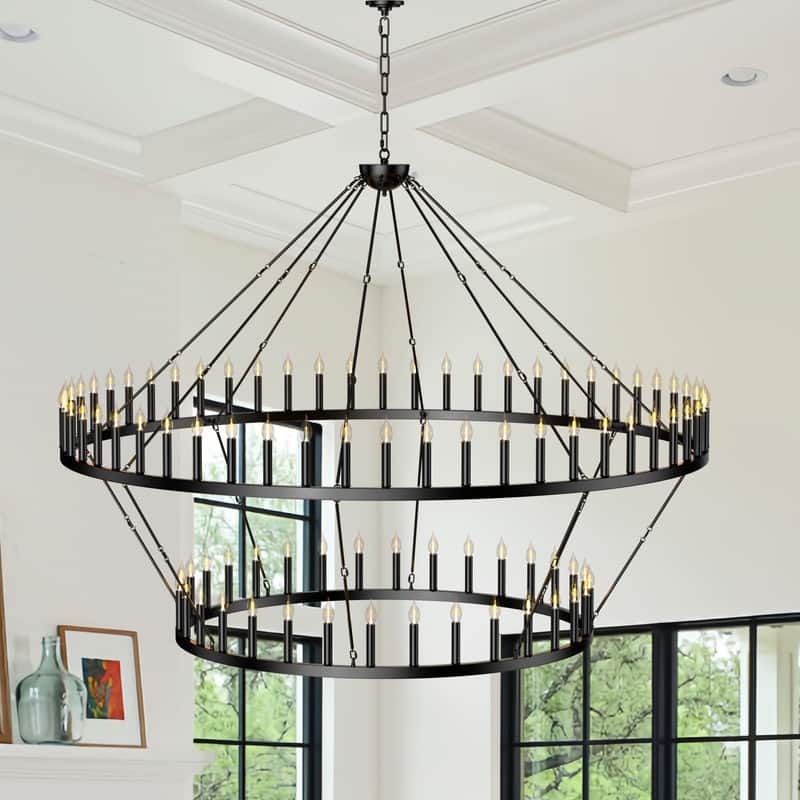 Extra Large Wagon Wheel Chandeliers Black Modern Farmhouse Candle Chandeliers