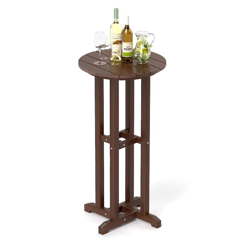 Gymax 21.5'' Round Bar Table Patio HDPE Bar Height Dining Table w/ - Brown