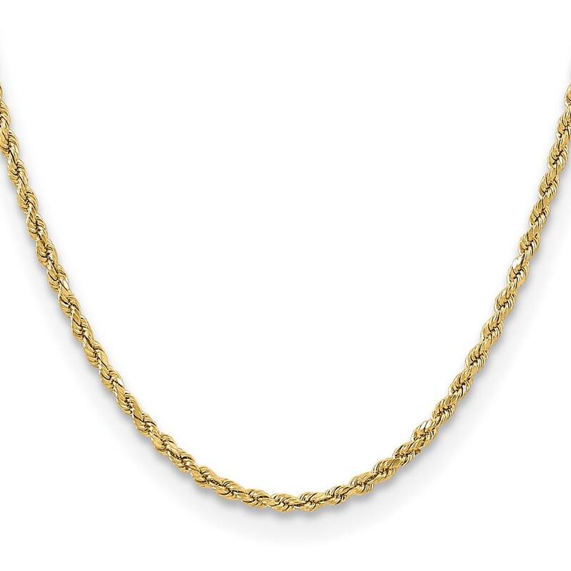 Curata 10k Yellow Gold 3mm Semi Solid Diamond Cut Rope Chain Necklace for Men (Lobster)