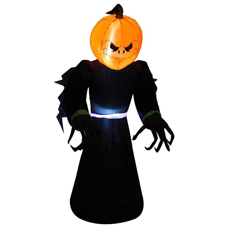 HomCom 7' Scary Tall Light-Up Pumpkin Inflatable Monster Halloween Decoration