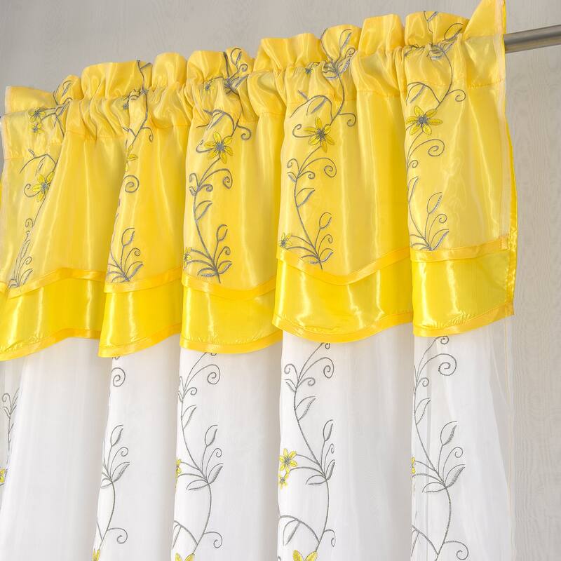 Priscilla Embroidered Window Curtain with Double Valance 90"