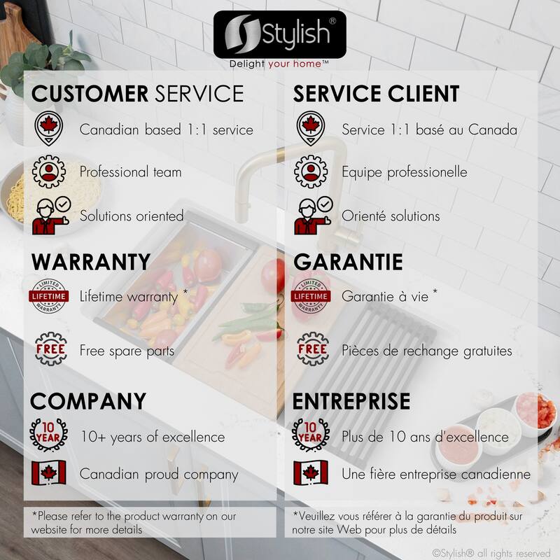 STYLISH Dual Mount 33" Double-Bowl Composite Granite Kitchen Sink - 33" x 18" x 9.5"