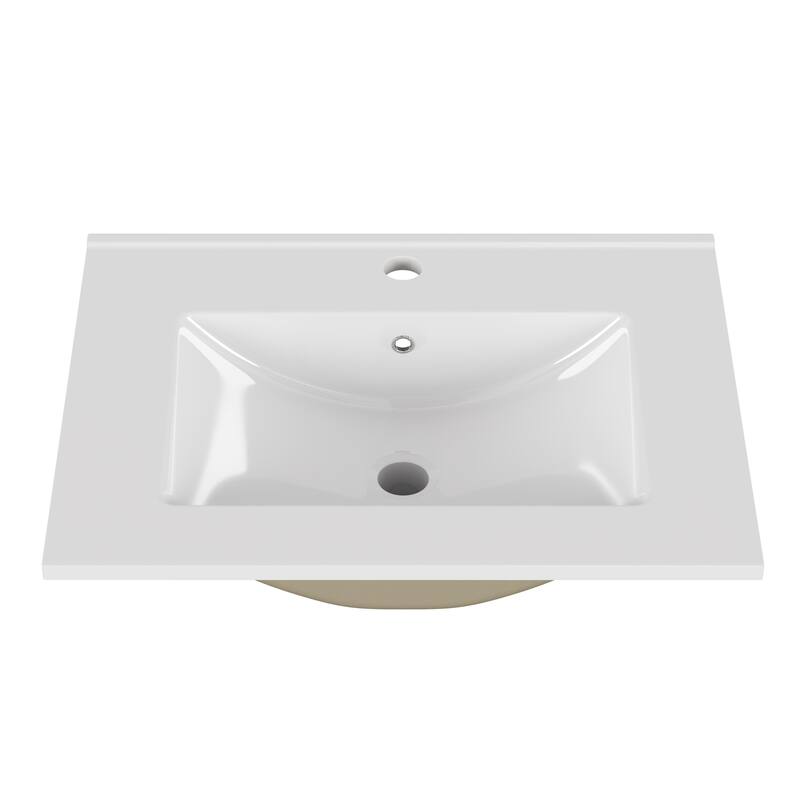 Anmytek 24-Inch White Ceramic Bathroom Sink Fits 32-Inch Vanities Pre-Drilled Faucet Hole Space-Saving Easy to Clean