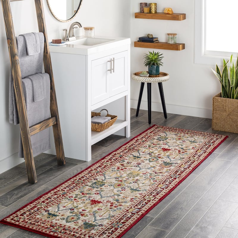 Livabliss Crafty Traditional Area Rug - 2' 6" x 7' 10" - Burgundy/Ivory - Runner