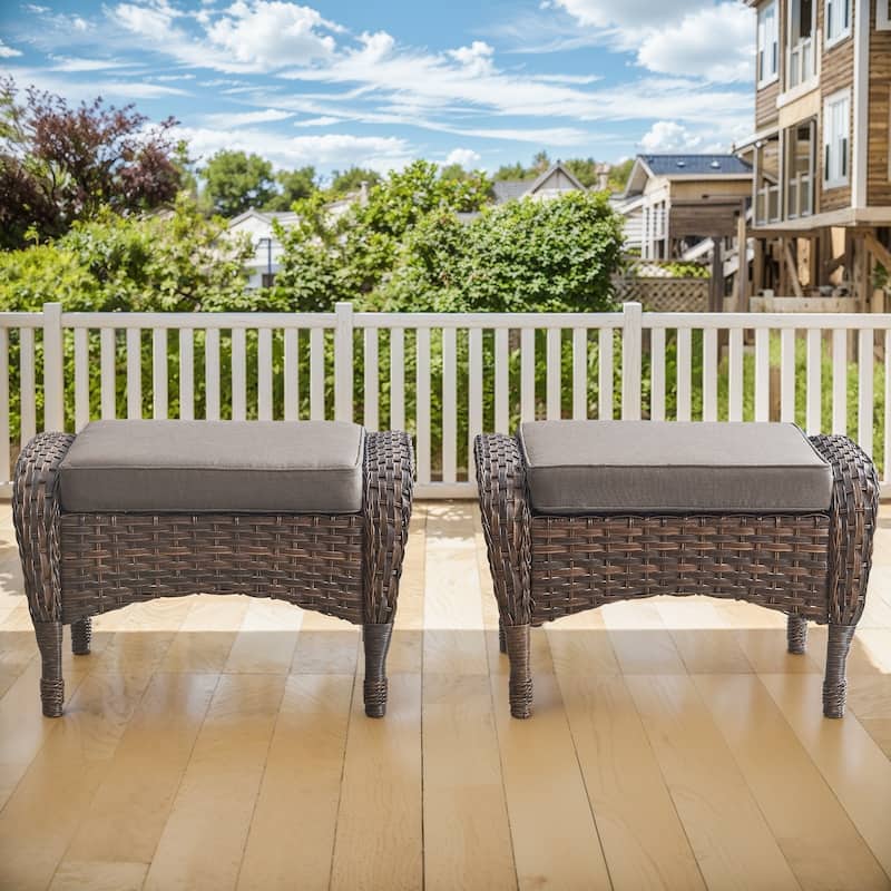 Gymojoy Versatile Outdoor Wicker Ottomans with Soft Cushions