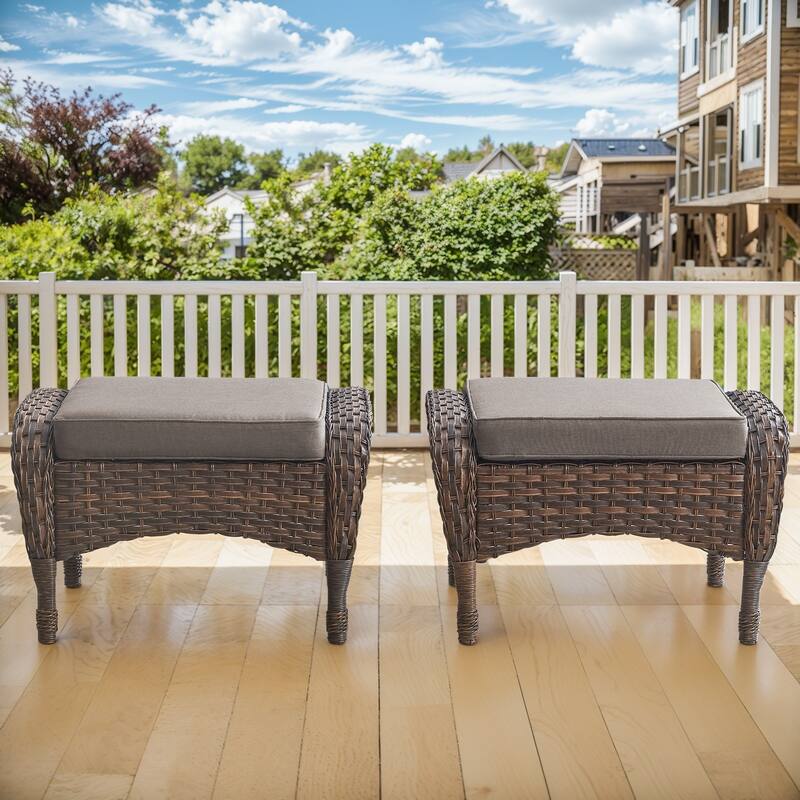 Gymojoy Versatile Outdoor Wicker Ottomans with Soft Cushions