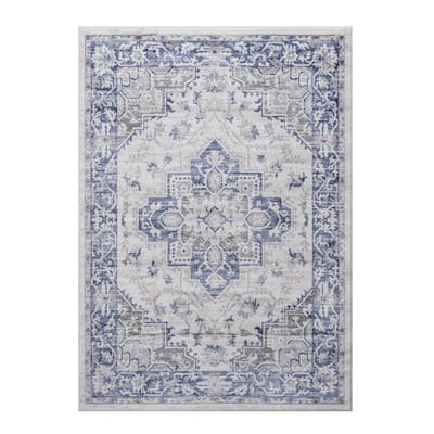LOOM & LUXE Collection 2X3 Blue/Grey/Oriental Non-Shedding Area Rug - 36" D x 24" W x 0.35" H