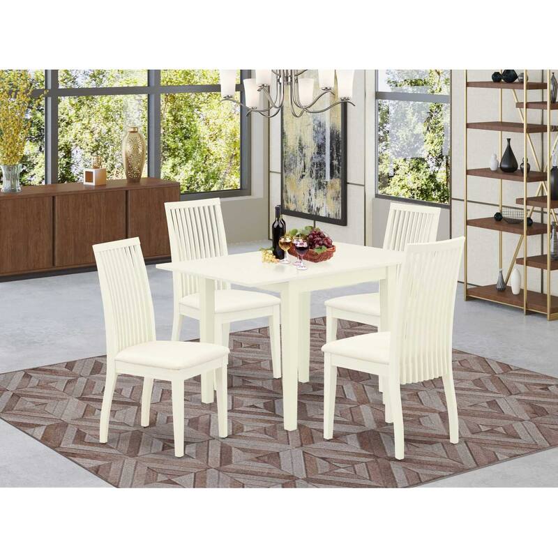 5-Piece Linen White Finish Solid Wood Top - Dining Room Set - Seats 4