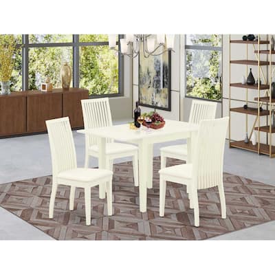 5-Piece Linen White Finish Solid Wood Top - Dining Room Set - Seats 4