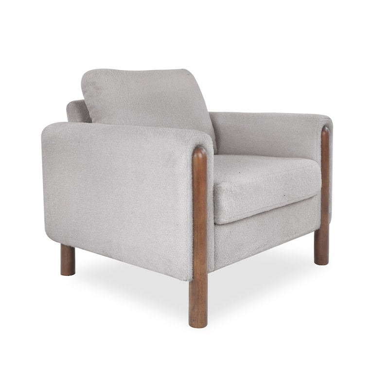 Christopher Knight Home Rowan Accent Chair Curved Handrails Single Sofa with Walnut Legs