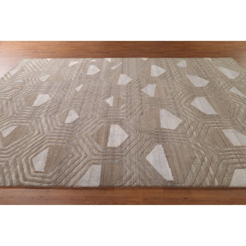 Contemporary / Modern Area Rug Handmade Wool Carpet - 9'2" x 11'8"