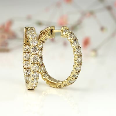 Auriya 14k Gold 3 carat TW Medium Inside-Out Diamond Hoop Earrings - 0.86-inch (H-I, SI1-SI2)
