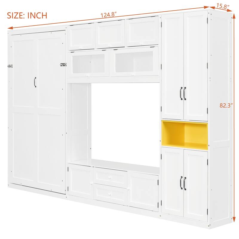 Twin Size Wooden Murphy Bed with TV Stand, Flip-Up Cabinets & Vibrant Accent Storage by Harper&Bright Designs