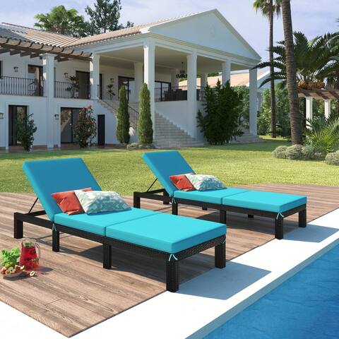 EYIW Set of 2 Patio Furniture Outdoor Adjustable with PE Rattan, Wicker Chaise Lounge Chair Sunbed for Outdoor
