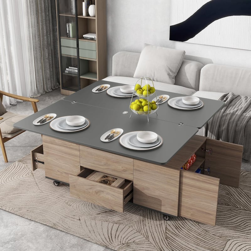 Modern Lift Top Coffee Table with Drawers & Shelves